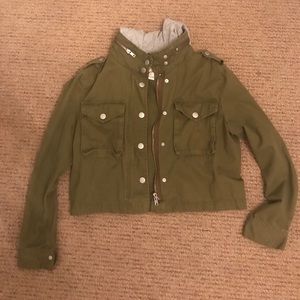 Army green utility jacket with hood